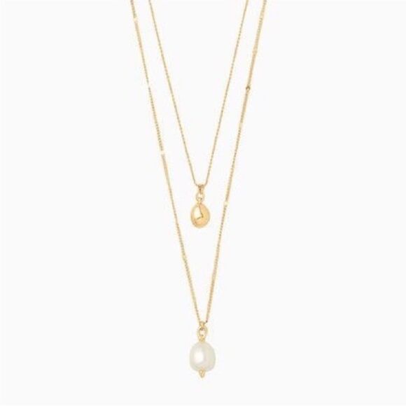 Stella & Dot ~ delicate double pearl pendant necklace in gold tone - Picture 1 of 6